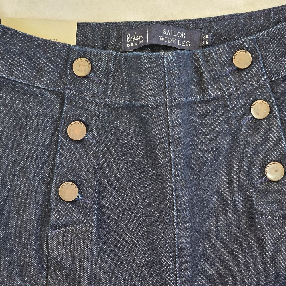 Boden Denim Sailor Wide Leg High Rise Dark Jeans, Women US 8R, New With Tags NWT - Picture 5 of 16